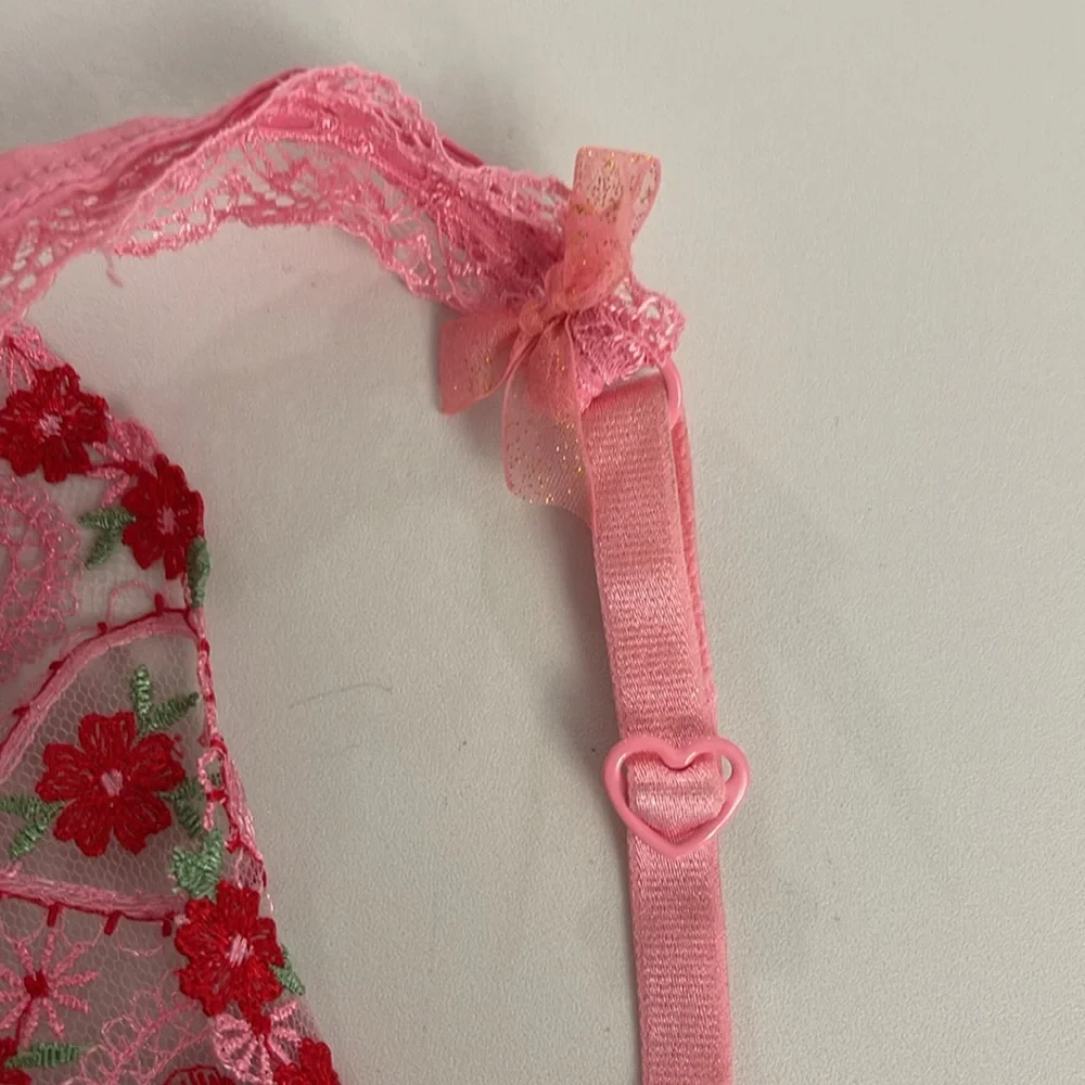 For Love and Lemons Pink and Red Heart Bra - Picture 3 of 3